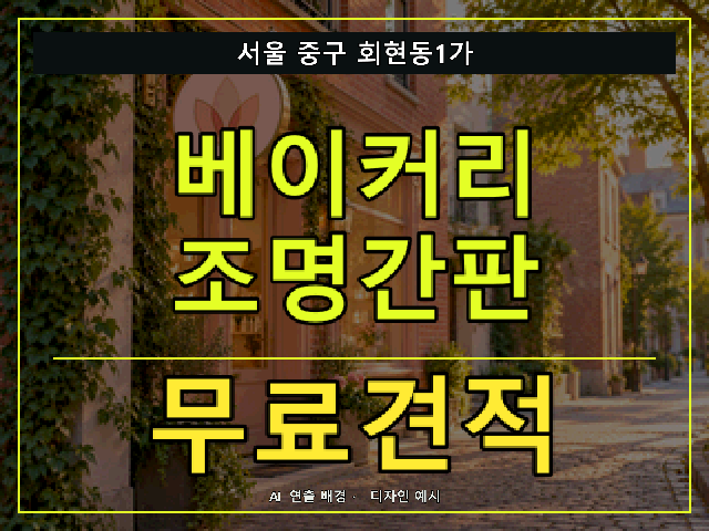 서울 중구 회현동1가 베이커리 조명간판 무료견적 안내 썸네일 · AI 연출 배경