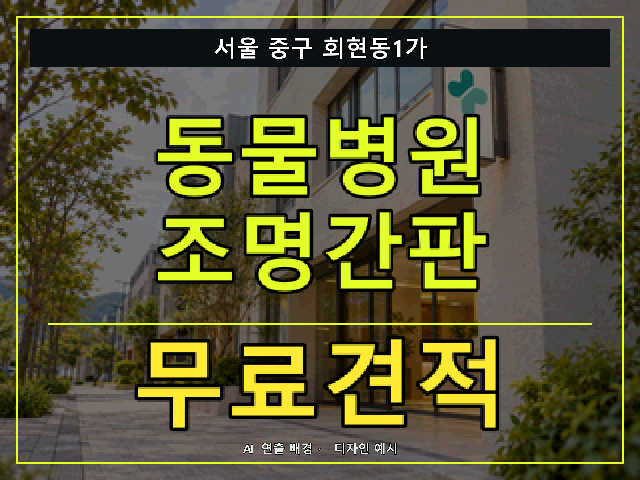서울 중구 회현동1가 동물병원 조명간판 무료견적 안내 썸네일 · AI 연출 배경