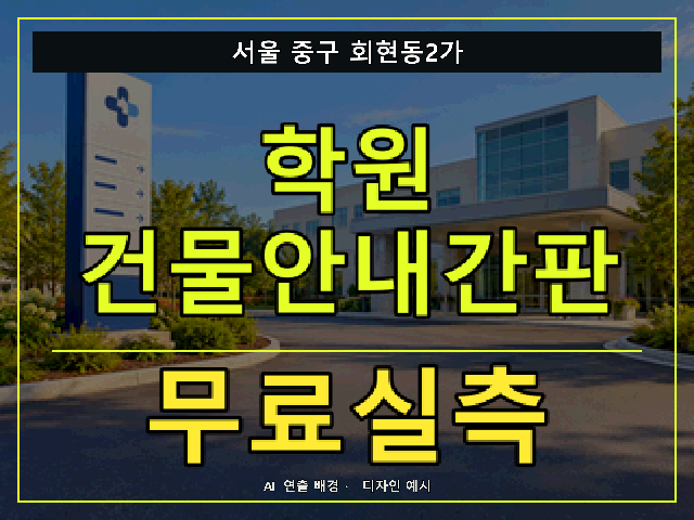 서울 중구 회현동2가 학원 건물안내간판 무료실측 안내 썸네일 · AI 연출 배경