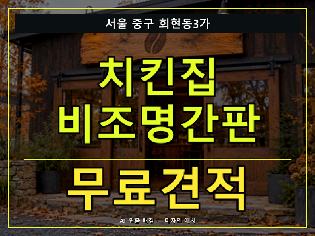 서울 중구 회현동3가 치킨집 비조명간판 무료견적 안내 썸네일 · AI 연출 배경
