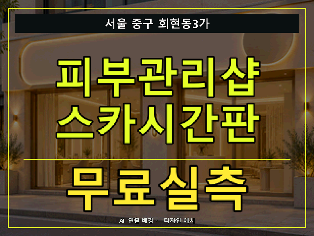 서울 중구 회현동3가 피부관리샵 스카시간판 무료실측 안내 썸네일 · AI 연출 배경
