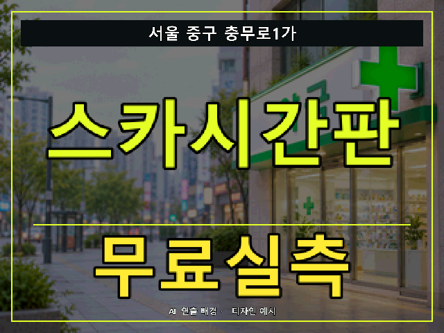 서울 중구 충무로1가 스카시간판 무료실측 안내 썸네일 · AI 연출 배경