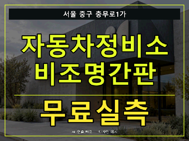 서울 중구 충무로1가 자동차정비소 비조명간판 무료실측 안내 썸네일 · AI 연출 배경