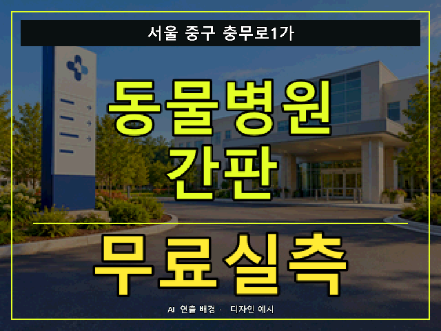 서울 중구 충무로1가 동물병원 간판 무료실측 안내 썸네일 · AI 연출 배경