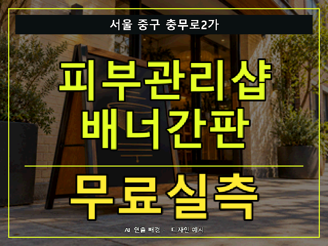 서울 중구 충무로2가 피부관리샵 배너간판 무료실측 안내 썸네일 · AI 연출 배경