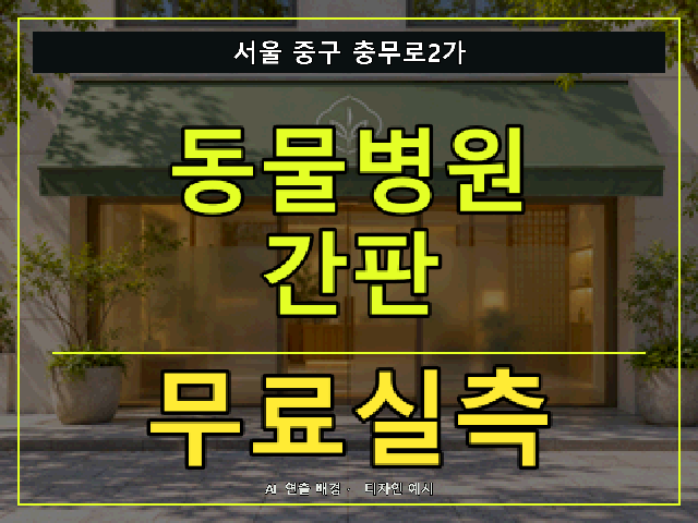 서울 중구 충무로2가 동물병원 간판 무료실측 안내 썸네일 · AI 연출 배경