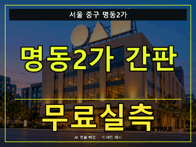 서울 중구 명동2가 간판 제작 무료실측 안내 썸네일 · AI 연출 배경