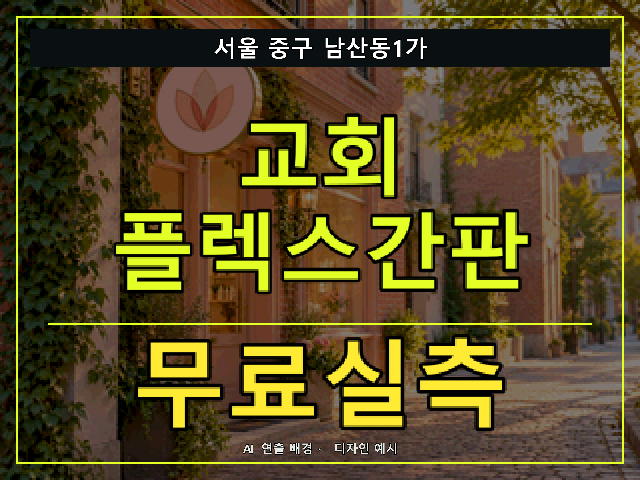 서울 중구 남산동1가 교회 플렉스간판 무료실측 안내 썸네일 · AI 연출 배경