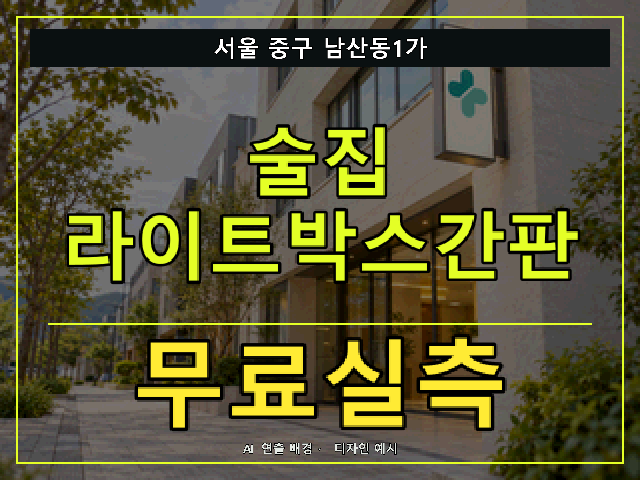 서울 중구 남산동1가 술집 라이트박스간판 무료실측 안내 썸네일 · AI 연출 배경