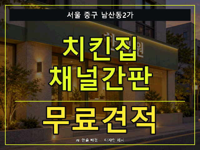 서울 중구 남산동2가 치킨집 채널간판 무료견적 안내 썸네일 · AI 연출 배경