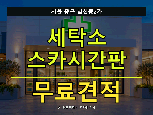 서울 중구 남산동2가 세탁소 스카시간판 무료견적 안내 썸네일 · AI 연출 배경