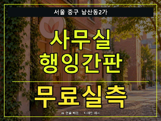 서울 중구 남산동2가 사무실 행잉간판 무료실측 안내 썸네일 · AI 연출 배경