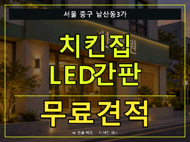 서울 중구 남산동3가 치킨집 LED간판 무료견적 안내 썸네일 · AI 연출 배경
