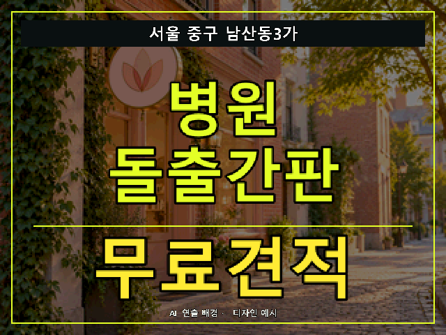 서울 중구 남산동3가 병원 돌출간판 무료견적 안내 썸네일 · AI 연출 배경