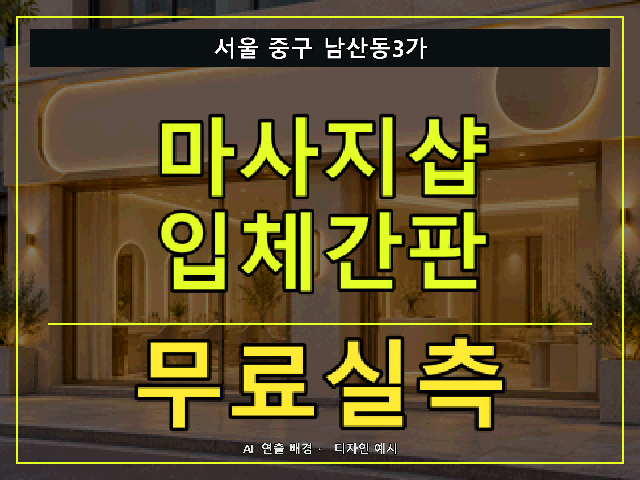 서울 중구 남산동3가 마사지샵 입체간판 무료실측 안내 썸네일 · AI 연출 배경