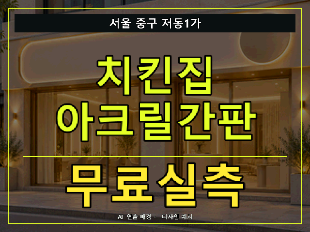 서울 중구 저동1가 치킨집 아크릴간판 무료실측 안내 썸네일 · AI 연출 배경