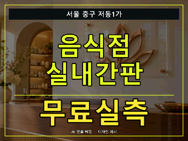 서울 중구 저동1가 음식점 실내간판 무료실측 안내 썸네일 · AI 연출 배경