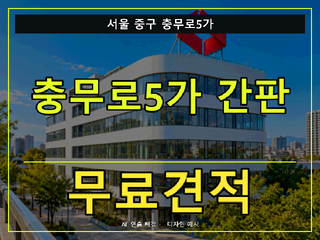 서울 중구 충무로5가 간판 제작 무료견적 안내 썸네일 · AI 연출 배경