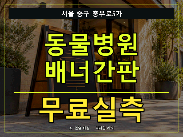 서울 중구 충무로5가 동물병원 배너간판 무료실측 안내 썸네일 · AI 연출 배경
