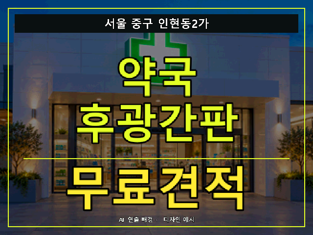 서울 중구 인현동2가 약국 후광간판 무료견적 안내 썸네일 · AI 연출 배경