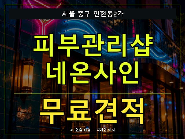 서울 중구 인현동2가 피부관리샵 네온사인 무료견적 안내 썸네일 · AI 연출 배경