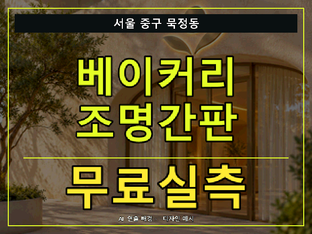 서울 중구 묵정동 베이커리 조명간판 무료실측 안내 썸네일 · AI 연출 배경