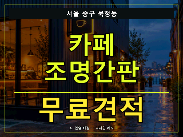 서울 중구 묵정동 카페 조명간판 무료견적 안내 썸네일 · AI 연출 배경