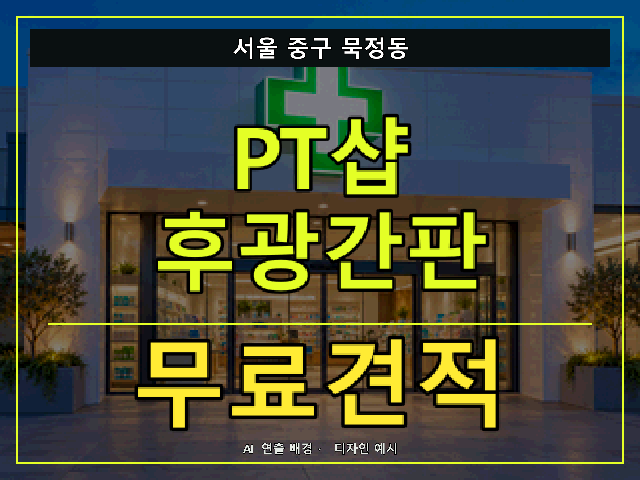 서울 중구 묵정동 PT샵 후광간판 무료견적 안내 썸네일 · AI 연출 배경