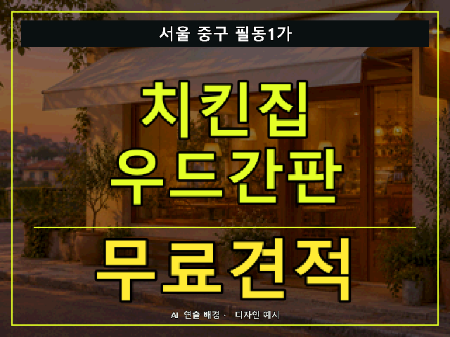 서울 중구 필동1가 치킨집 우드간판 무료견적 안내 썸네일 · AI 연출 배경