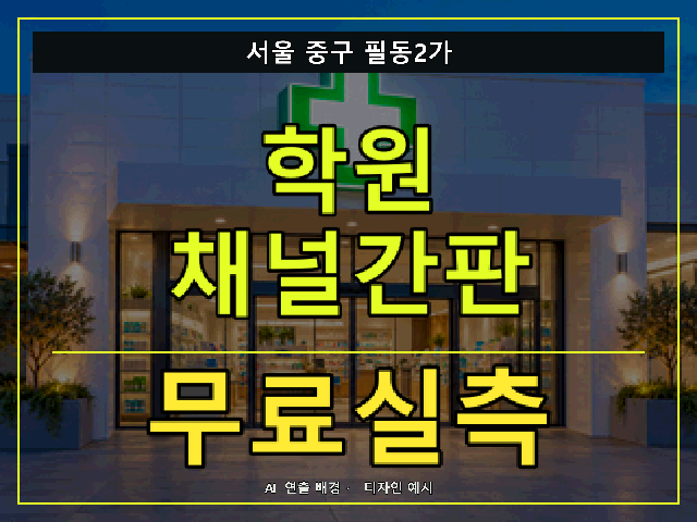 서울 중구 필동2가 학원 채널간판 무료실측 안내 썸네일 · AI 연출 배경