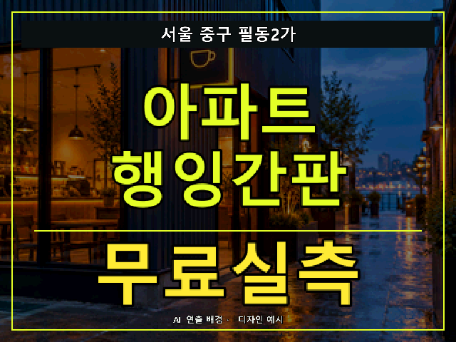 서울 중구 필동2가 아파트 행잉간판 무료실측 안내 썸네일 · AI 연출 배경