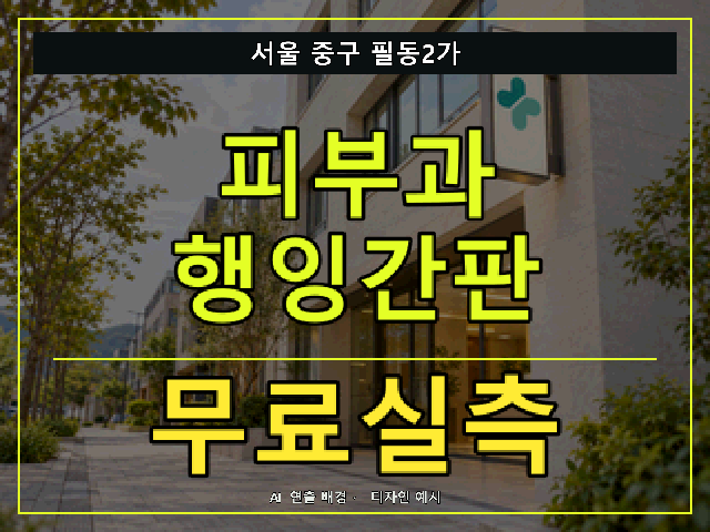 서울 중구 필동2가 피부과 행잉간판 무료실측 안내 썸네일 · AI 연출 배경
