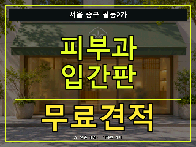 서울 중구 필동2가 피부과 입간판 무료견적 안내 썸네일 · AI 연출 배경