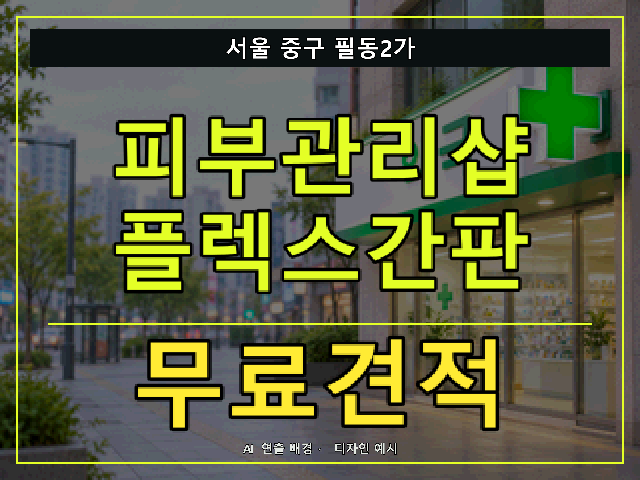 서울 중구 필동2가 피부관리샵 플렉스간판 무료견적 안내 썸네일 · AI 연출 배경
