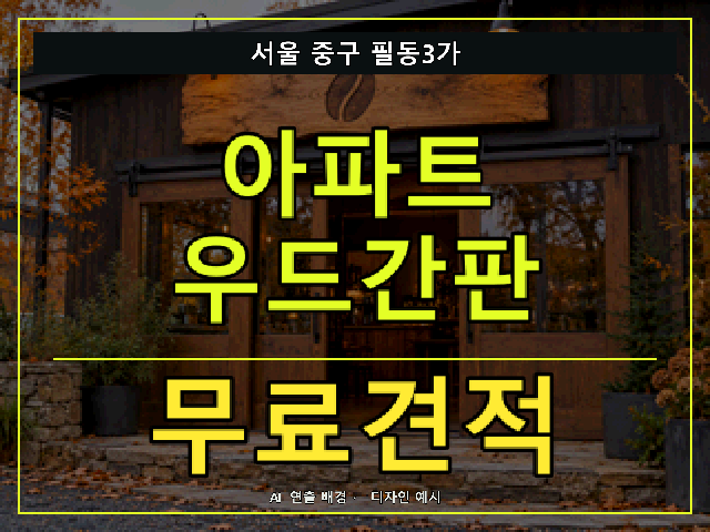 서울 중구 필동3가 아파트 우드간판 무료견적 안내 썸네일 · AI 연출 배경