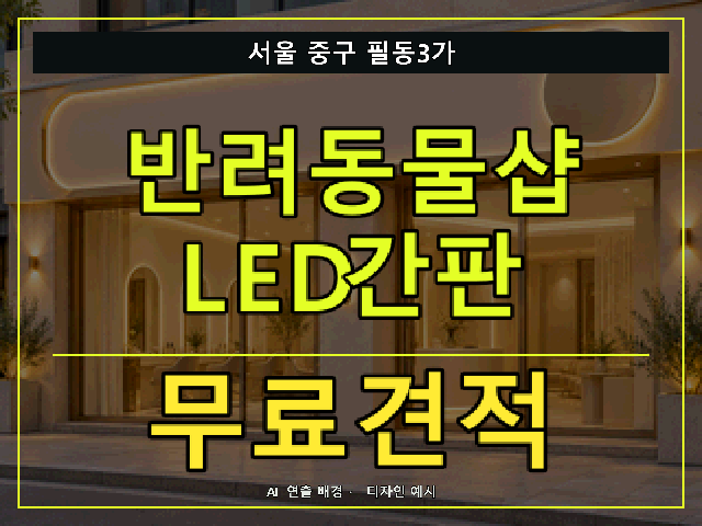 서울 중구 필동3가 반려동물샵 LED간판 무료견적 안내 썸네일 · AI 연출 배경