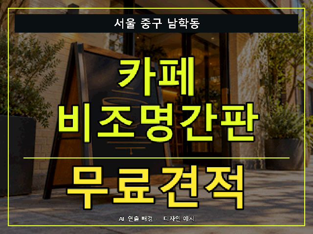 서울 중구 남학동 카페 비조명간판 무료견적 안내 썸네일 · AI 연출 배경
