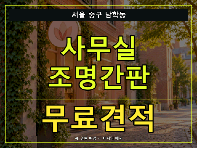 서울 중구 남학동 사무실 조명간판 무료견적 안내 썸네일 · AI 연출 배경