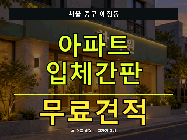 서울 중구 예장동 아파트 입체간판 무료견적 안내 썸네일 · AI 연출 배경