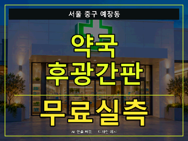 서울 중구 예장동 약국 후광간판 무료실측 안내 썸네일 · AI 연출 배경