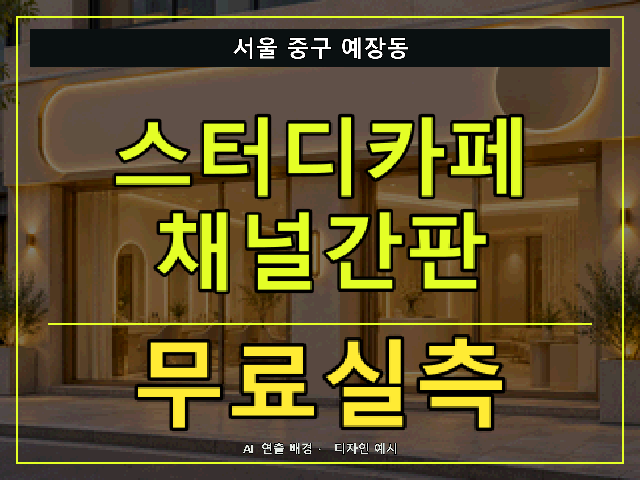 서울 중구 예장동 스터디카페 채널간판 무료실측 안내 썸네일 · AI 연출 배경