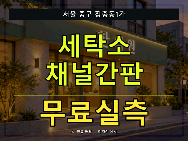 서울 중구 장충동1가 세탁소 채널간판 무료실측 안내 썸네일 · AI 연출 배경