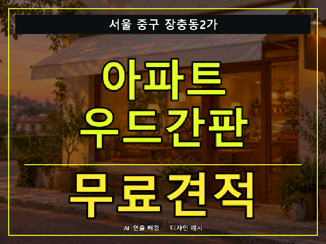 서울 중구 장충동2가 아파트 우드간판 무료견적 안내 썸네일 · AI 연출 배경