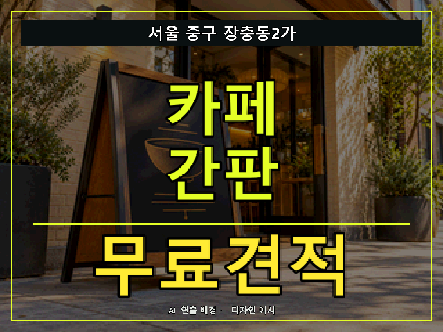 서울 중구 장충동2가 카페 간판 무료견적 안내 썸네일 · AI 연출 배경