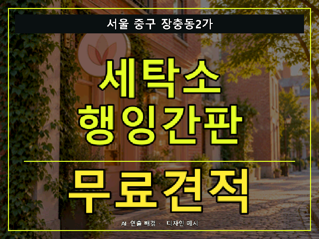 서울 중구 장충동2가 세탁소 행잉간판 무료견적 안내 썸네일 · AI 연출 배경