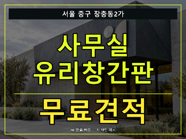 서울 중구 장충동2가 사무실 유리창간판 무료견적 안내 썸네일 · AI 연출 배경