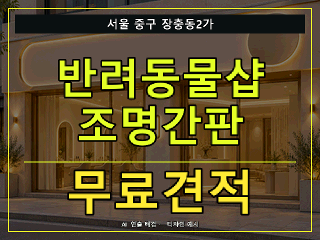 서울 중구 장충동2가 반려동물샵 조명간판 무료견적 안내 썸네일 · AI 연출 배경