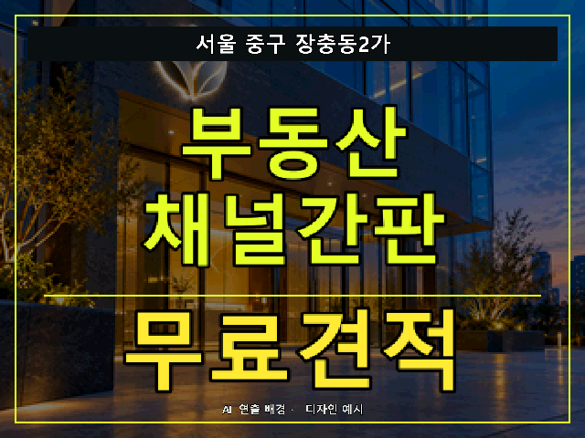서울 중구 장충동2가 부동산 채널간판 무료견적 안내 썸네일 · AI 연출 배경