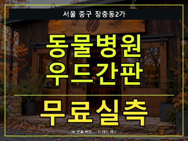 서울 중구 장충동2가 동물병원 우드간판 무료실측 안내 썸네일 · AI 연출 배경