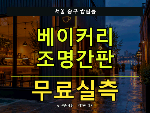 서울 중구 쌍림동 베이커리 조명간판 무료실측 안내 썸네일 · AI 연출 배경